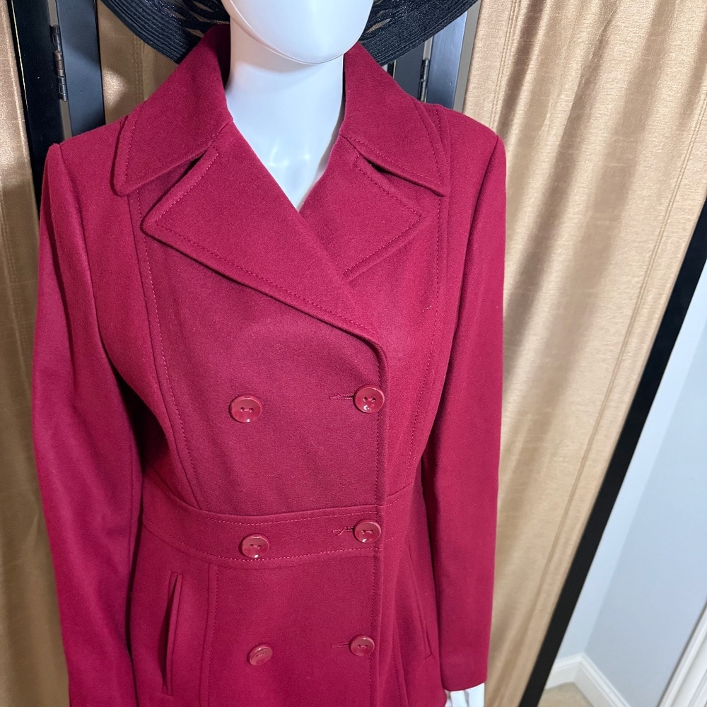 Kenneth Cole Reaction Women’s Wool Blend Coat Front Double Button Red Size 10